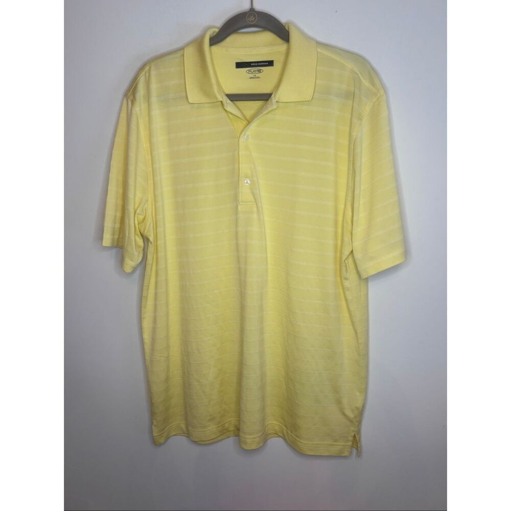 Greg Norman EUC yellow/white play dry polo golf shirt Size large